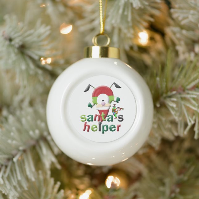 Christmas CeramicBall Ornament, Santa's Helper Elf Ceramic Ball Christmas Ornament (Tree)
