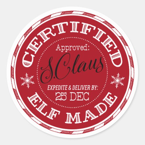 Christmas  Certified Elf Made Classic Round Sticker