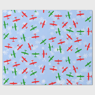 Christmas Cessnas flying through snowflakes Wrapping Paper
