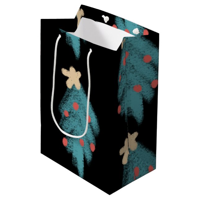 Christmas Chalk Doodles Trees Medium Gift Bag (Front Angled)