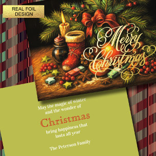 Christmas Chalk Drawing Still Life Foil Holiday Card