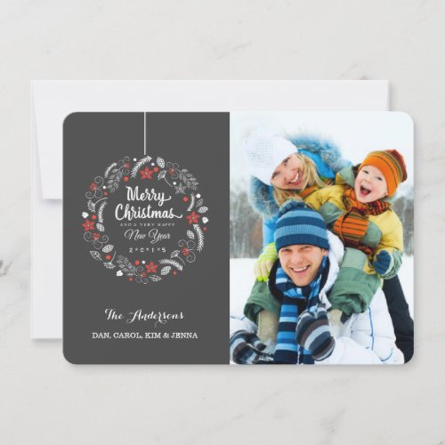 CHRISTMAS CHALKBOARD FLORAL WREATH PHOTO CARD