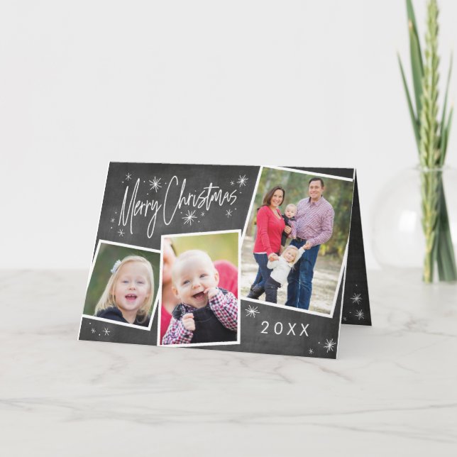 Christmas Chalkboard Photo Collage Merry Christmas Holiday Card (Front)