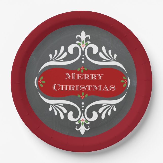 Christmas Chalkboard Red Paper Plates (Front)