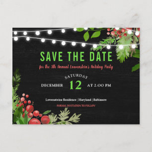 Christmas Chalkboard Save The Date Holly Leaves Announcement Postcard