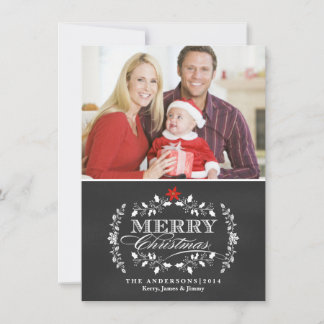 Christmas Chalkboard Typography Holly Photo Card