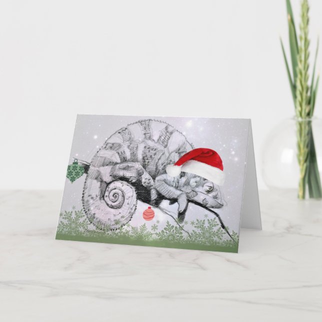 Christmas Chameleon in a Santa Hat Holiday Card (Front)