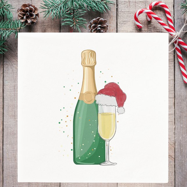 Christmas Champagne Bottle & Santa Hat Flute Napkins (Creator Uploaded)