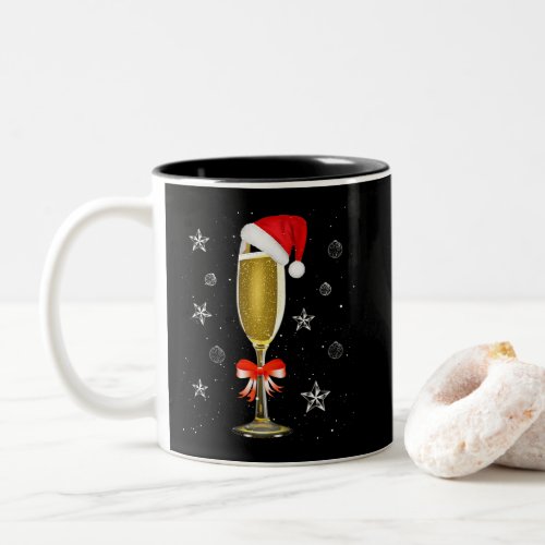 Christmas Champagne Cool Glass Santa Hat Drink Two_Tone Coffee Mug