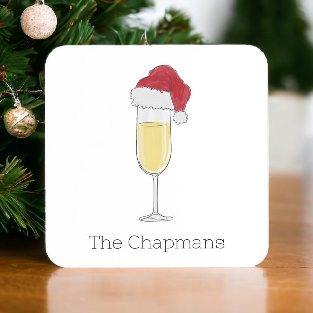 Christmas Champagne Festive Santa Hat Beverage Coaster (Creator Uploaded)