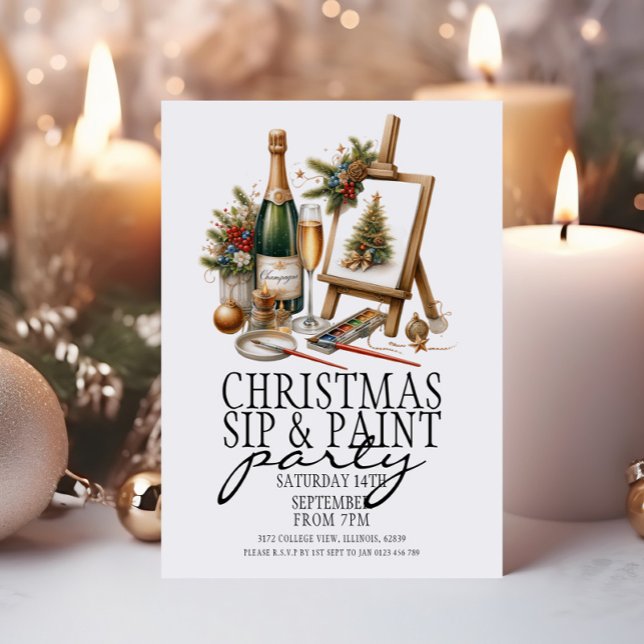 Christmas Champagne Sip and Paint Art Party Invitation (Creator Uploaded)