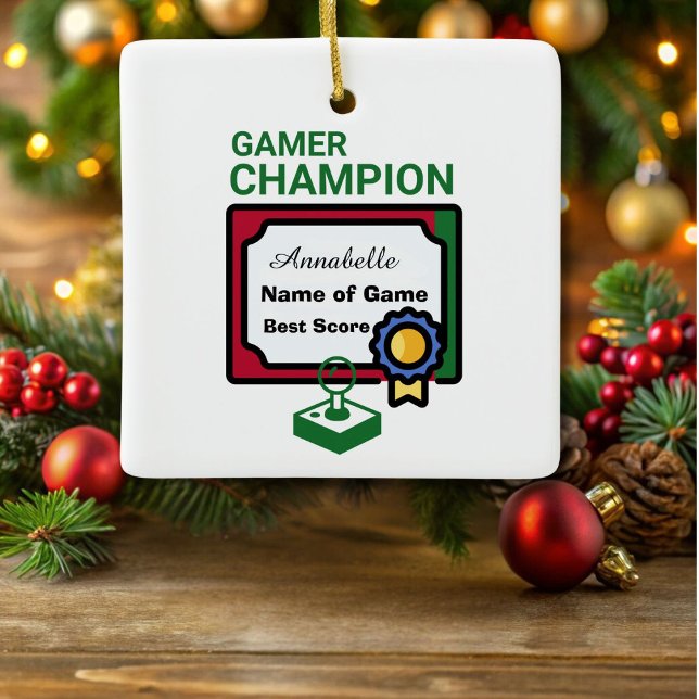 Christmas Champion Gamer Red and Green Ceramic Ornament (Creator Uploaded)