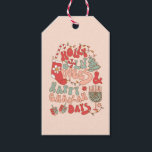 Christmas Chanukah hanukkah Groovy Vibes Gift Tags<br><div class="desc">It's a holiday mash up with this cute Holly Jolly Vibes & Happy Challah Days funny design. Funky colors of reds,  pinks and greens with Christmas and Chanukah or Hanukkah icons,  menorah,  dreidel,  christmas tree,  stocking,  lights,  jewish star of David,  and candy cane.</div>