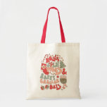 Christmas Chanukah hanukkah Groovy Vibes Tote Bag<br><div class="desc">It's a holiday mash up with this cute Holly Jolly Vibes & Happy Challah Days funny reusable gift bag. Funky colors of reds, pinks and greens with Christmas and Chanukah or Hanukkah icons, menorah, dreidel, christmas tree, stocking, lights, jewish star of David, and candy cane. Great gift bag for tenants,...</div>