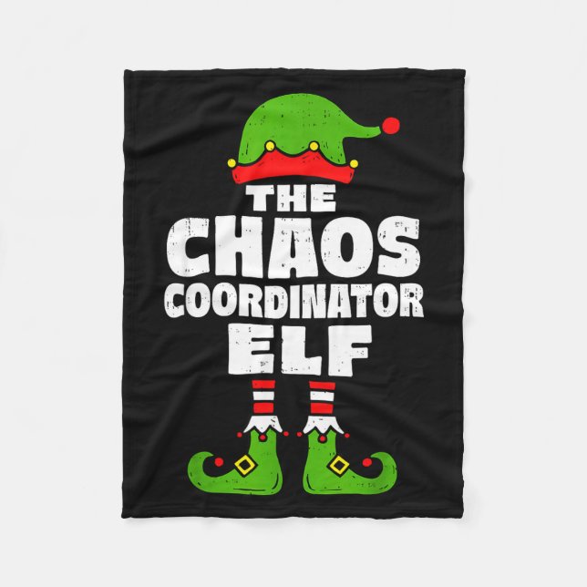 Christmas Chaos Coordinator Elf Funny Xmas Holiday Fleece Blanket (Front)