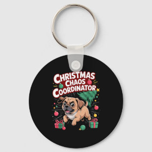 Christmas Chaos Coordinator Xmas Puppy Funny Puggl Keychain