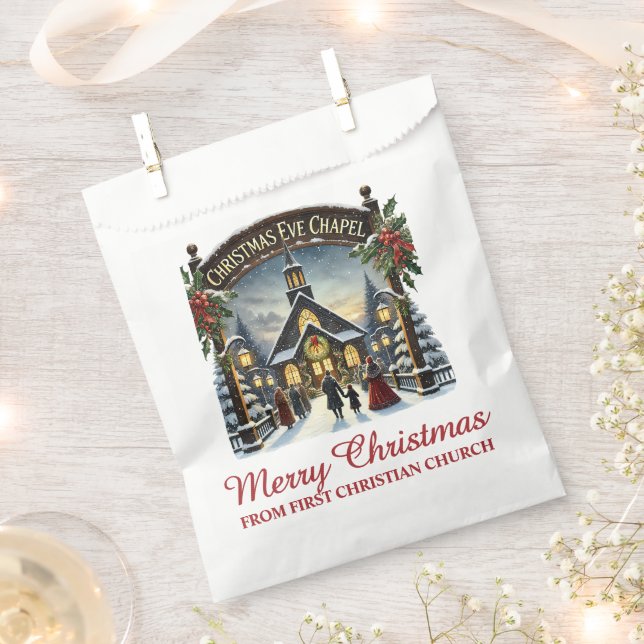Christmas Chapel Merry Christmas Favor Bag (Clipped)