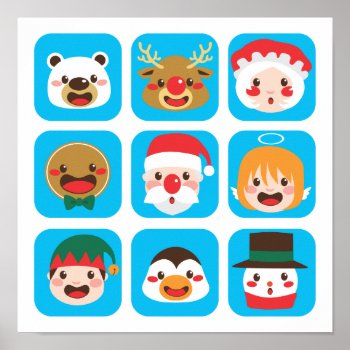Christmas Character Faces Poster by Kakigori at Zazzle