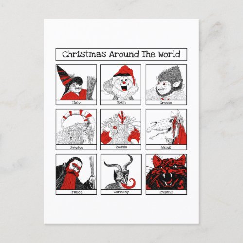 Christmas Characters Around The World Illustratio Postcard