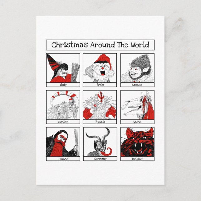 Christmas Characters Around The World Illustratio Postcard (Front)