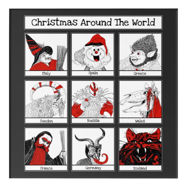 Christmas Characters Around The World Illustration Acrylic Print (Front)