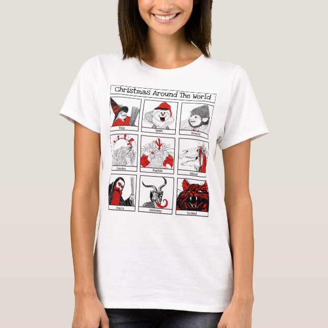 Christmas Characters Around The World Illustration T-Shirt (Front)