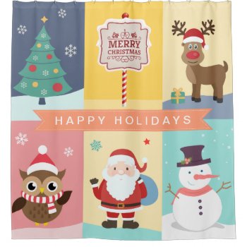 Christmas Characters Collection Snowman Santa Deer Shower Curtain by ShowerCurtain101 at Zazzle