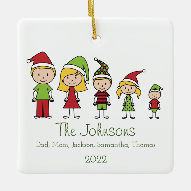 Christmas Characters Family Cute Personalized Ceramic Ornament (Front)