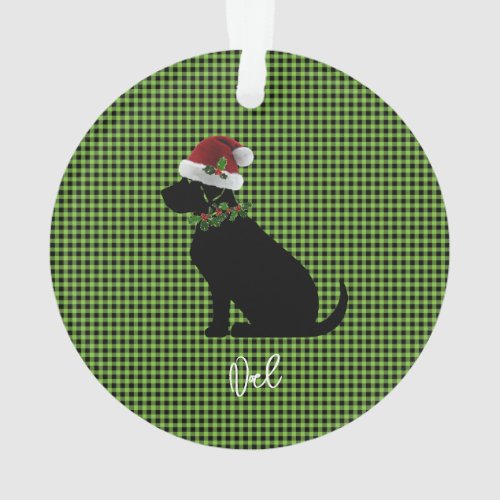 Christmas Check Green Black Lab Pattern Name Fun Ornament