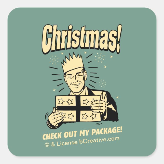 Christmas: Check Out My Package Square Sticker (Front)