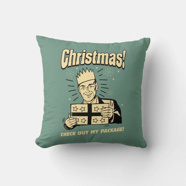 Christmas: Check Out My Package Throw Pillow (Front)