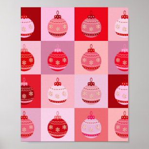 Christmas Check - Pink And Red Checkered Ornaments Poster
