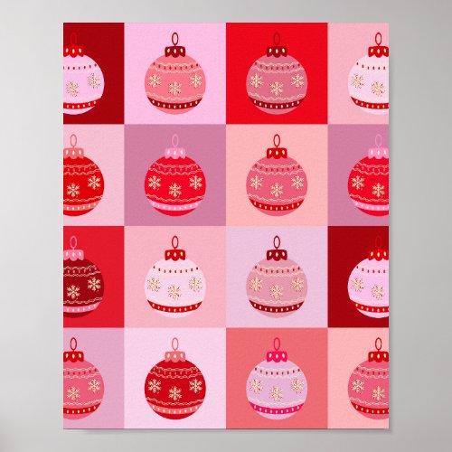 Christmas Check _ Pink And Red Checkered Ornaments Poster