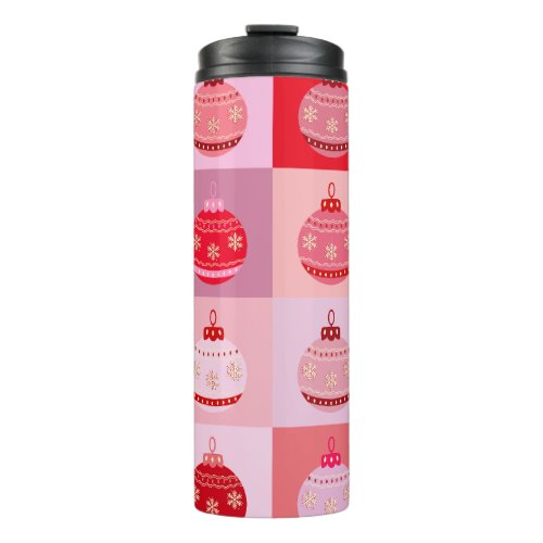 Christmas Check _ Pink And Red Checkered Ornaments Thermal Tumbler