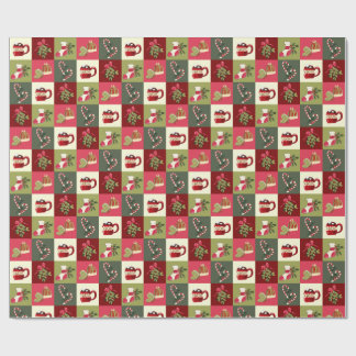 Christmas Checkered cocoa candy cane mistletoe Wrapping Paper