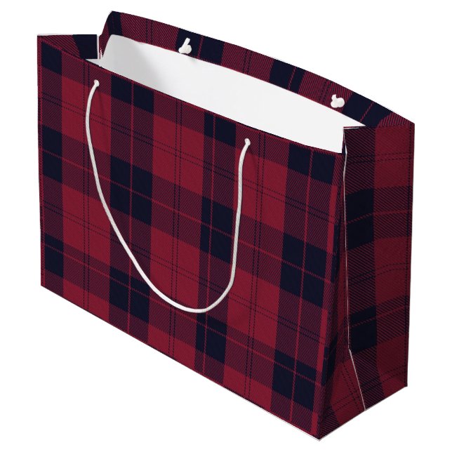 Christmas checkered pattern Red Buffalo Plaid Large Gift Bag (Back Angled)