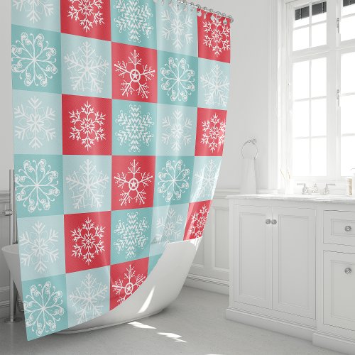 Christmas Checkered Snowflakes Shower Curtain