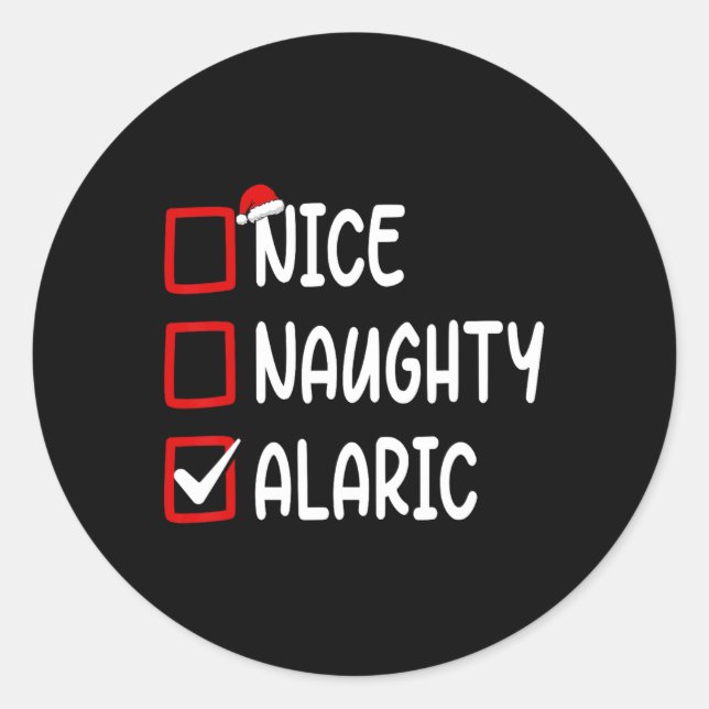Christmas Checklist Nice Naughty Alaric Personaliz Classic Round Sticker (Front)