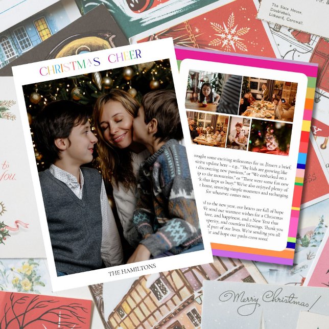 Christmas Cheer 6 Photo Colorful Family Card (Creator Uploaded)