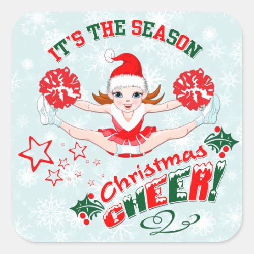 Christmas Cheer Cheerleader Square Sticker