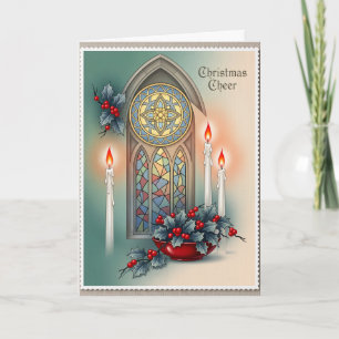 Christmas Cheer Christian Church Window Vintage Card