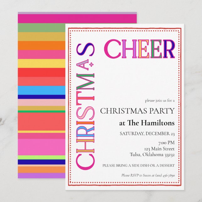 Christmas Cheer Colorful  Christmas Party Invitation (Front/Back)