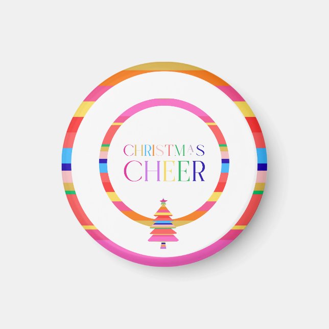Christmas Cheer Colorful Tree Paper Plate Magnet (Front)