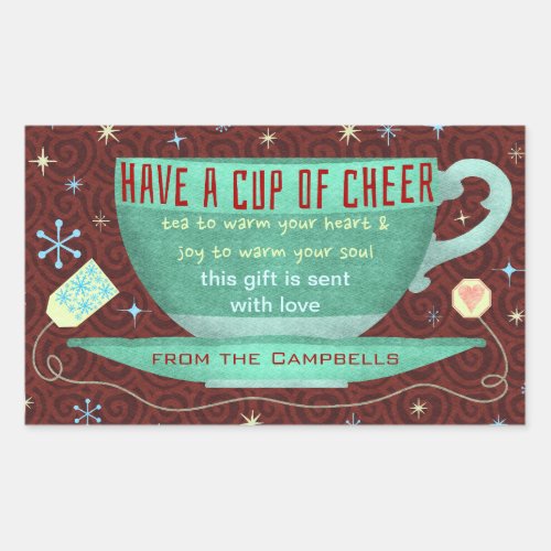 Christmas Cheer Cute Teacup Custom Holiday Rectangular Sticker