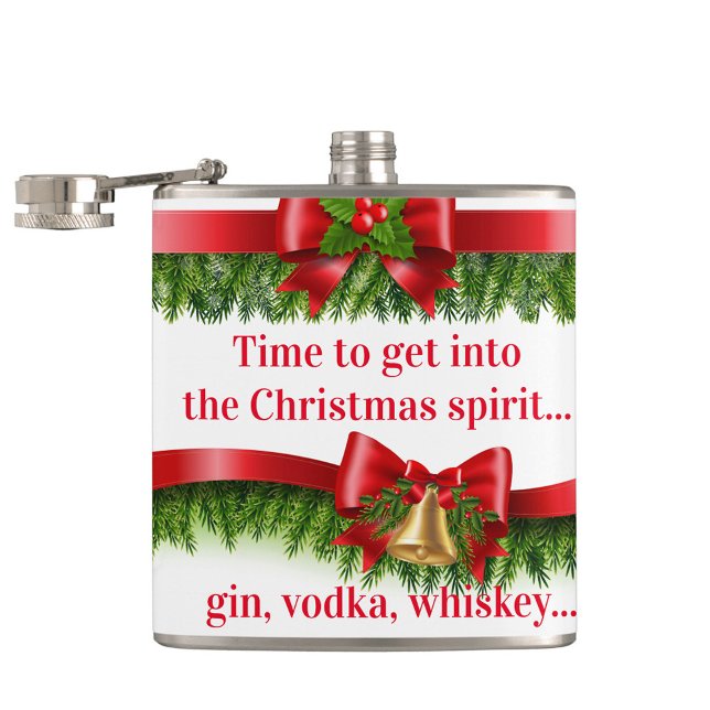 Christmas Cheer Flask (Christmas Decorated Flask with Holiday Text Message!)
