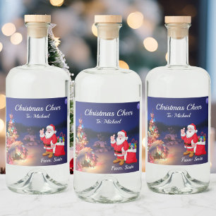 Christmas Cheer From Santa Claus Add Name A Little Liquor Bottle Label