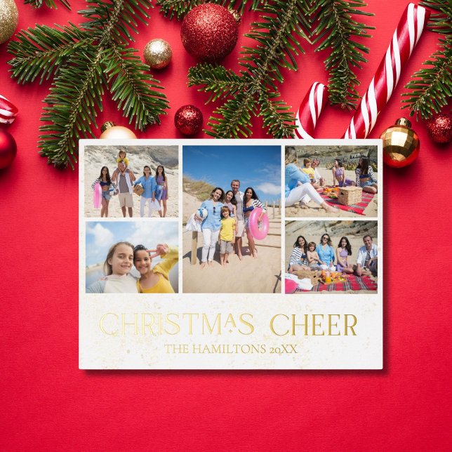 Christmas Cheer Gold Foil Holiday Card 5 Photos (Creator Uploaded)