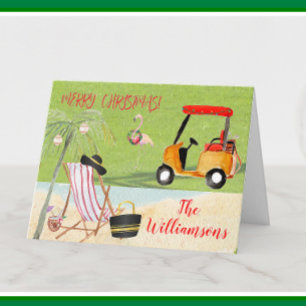 Christmas Cheer Golf Beach Palm Tree Holiday Card