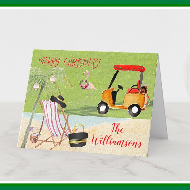 Christmas Cheer Golf Beach Palm Tree Holiday Card (Creator Uploaded)