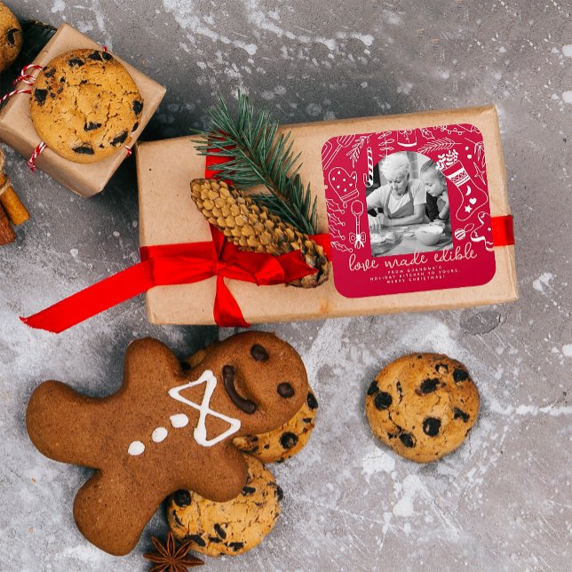 Christmas Cheer Holiday Baking Red Photo  Square Sticker (Creator Uploaded)